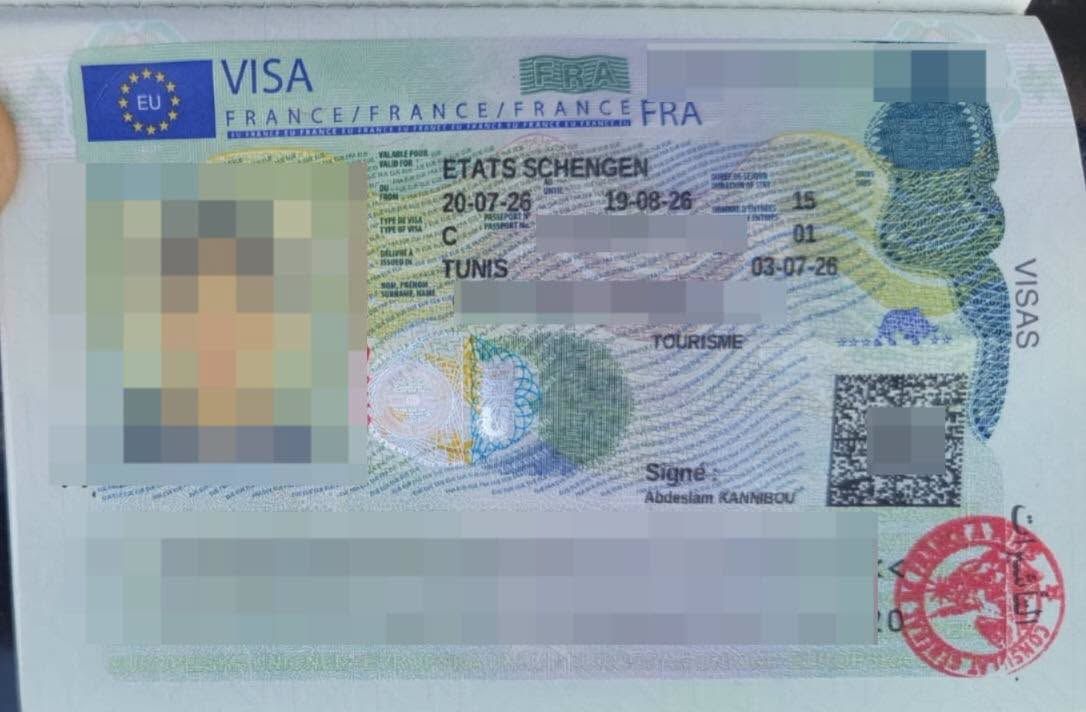 Visa Schengen Type C tourisme obtenu, valable du 20/07/2026 au 19/08/2026